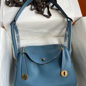 Lindy imported Swift leather denim blue natural wax thread