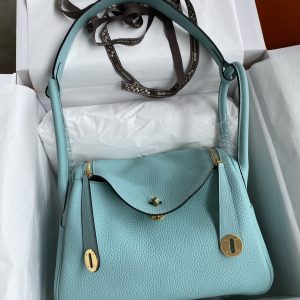 Lindy 26cm imported TC leather macaron blue silver buckle wax line