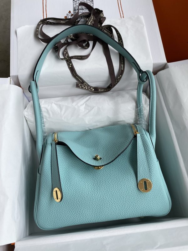 Lindy 26cm imported TC leather macaron blue silver buckle wax line