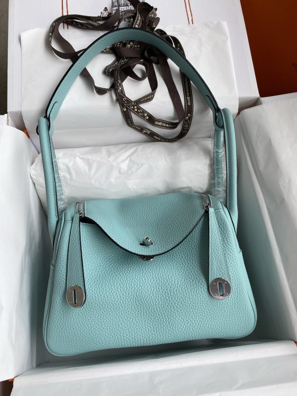 Lindy 26cm imported TC leather macaron blue silver buckle wax line - Image 3