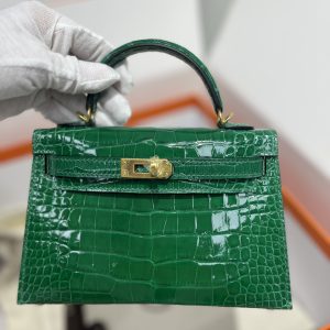 Kelly II 19cm   Original American alligator leather, hand-nailed, hardware, emeralds, hand-sewn beeswax thread [color]