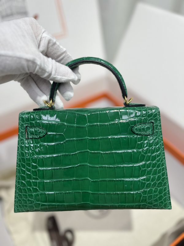 Kelly II 19cm   Original American alligator leather, hand-nailed, hardware, emeralds, hand-sewn beeswax thread [color] - Image 9