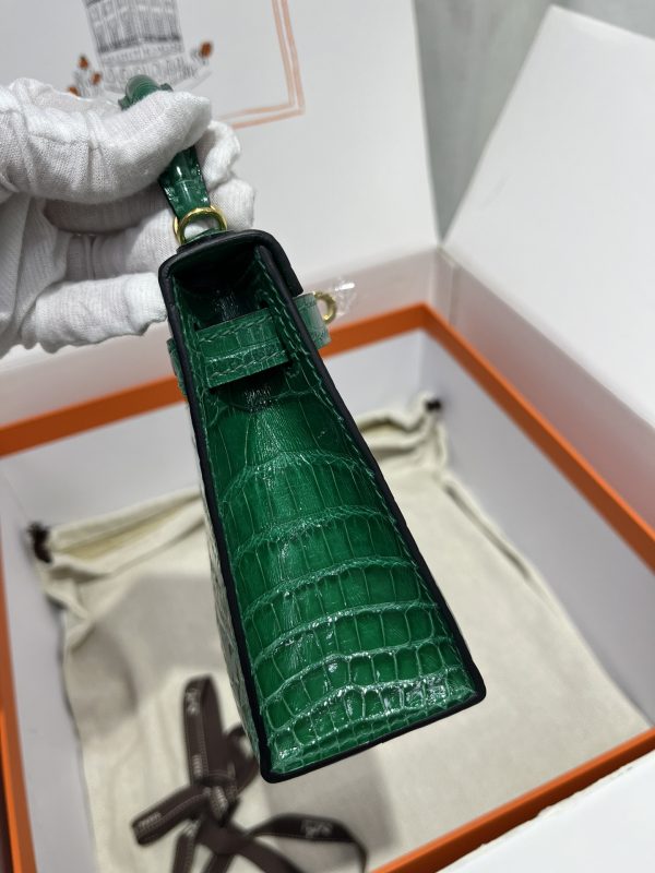 Kelly II 19cm   Original American alligator leather, hand-nailed, hardware, emeralds, hand-sewn beeswax thread [color] - Image 10