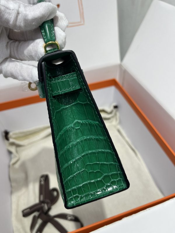 Kelly II 19cm   Original American alligator leather, hand-nailed, hardware, emeralds, hand-sewn beeswax thread [color] - Image 2