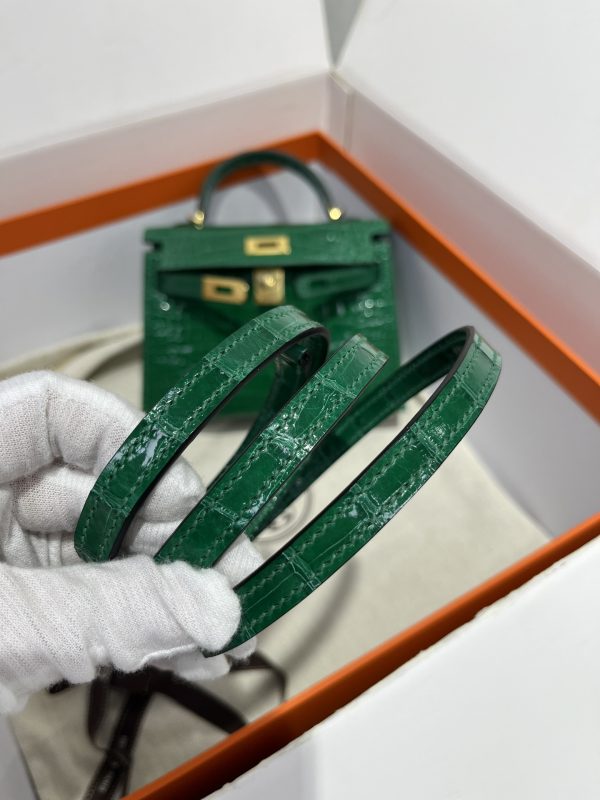 Kelly II 19cm   Original American alligator leather, hand-nailed, hardware, emeralds, hand-sewn beeswax thread [color] - Image 5