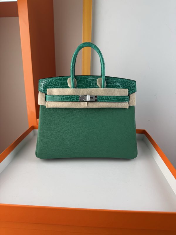 TouchBK25 Emerald Green Togo leather and high-gloss crocodile leather Hand-sewn waxed thread All-steel hardware Goatskin lining - Image 3