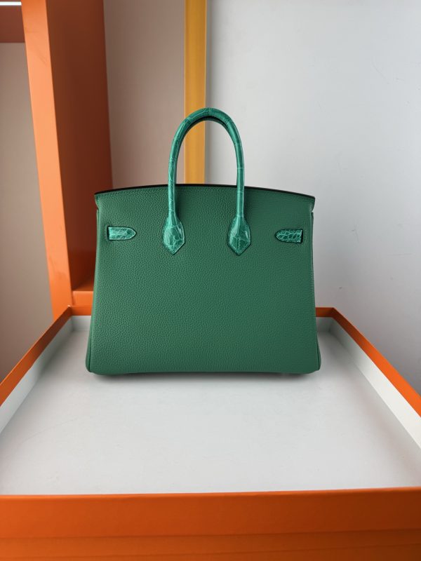 TouchBK25 Emerald Green Togo leather and high-gloss crocodile leather Hand-sewn waxed thread All-steel hardware Goatskin lining - Image 4