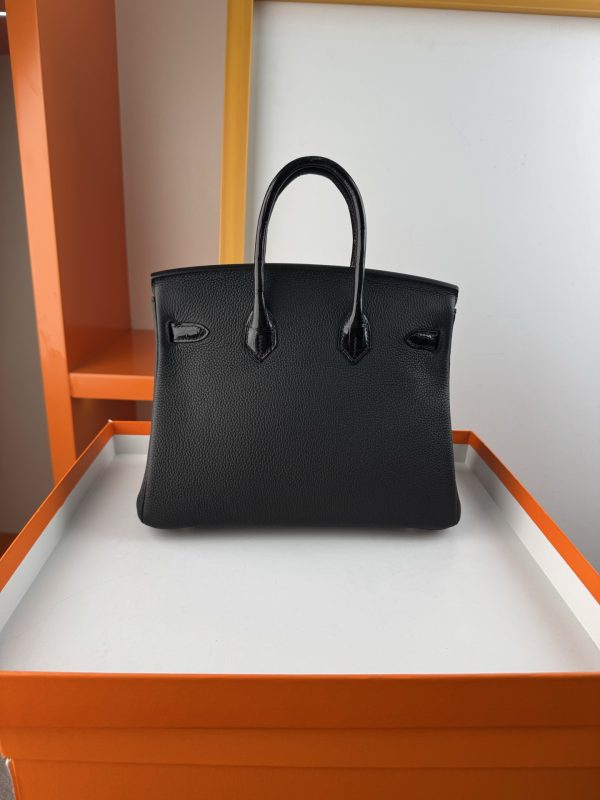 TouchBK; Size 25 Black Gold Togo leather with high-gloss crocodile leather Hand-sewn waxed thread All-steel hardware Goatskin lining - Image 3
