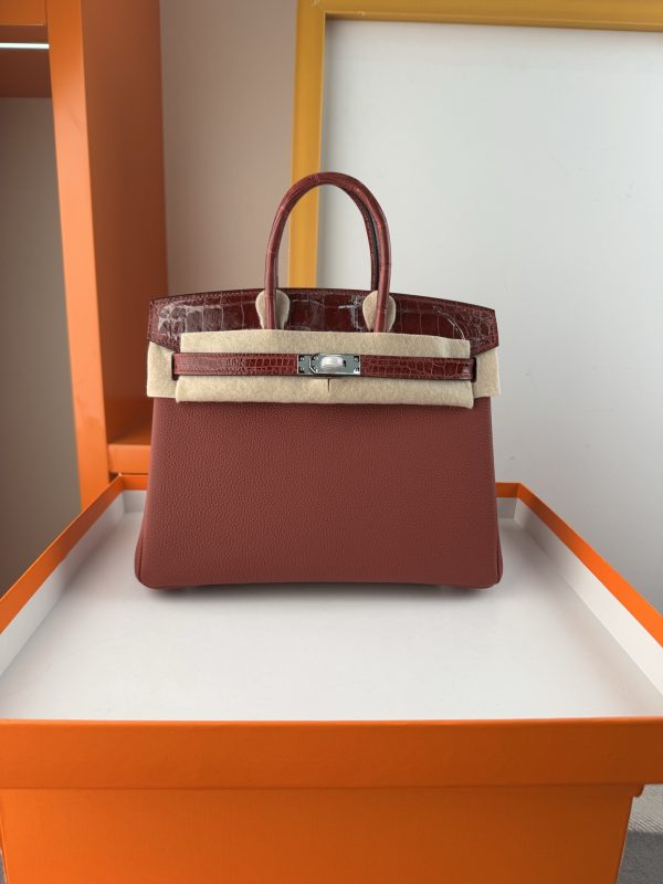 TouchBK; size 25, burgundy  Togo leather and high-gloss crocodile leather, hand-sewn waxed thread  All-steel hardware, goat leather lining - Image 2