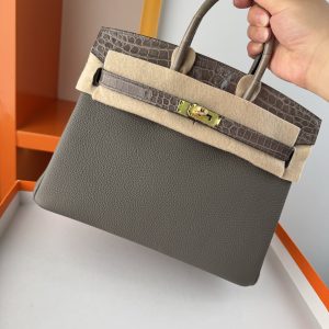 TouchBK; Size 25 Cumulonimbus Grey Togo leather and high-gloss crocodile leather Hand-sewn waxed thread All-steel hardware Goatskin lining