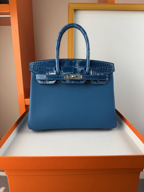 TouchBK; Size 30 Paradise Blue  Togo leather with high-gloss crocodile leather, hand-sewn waxed thread  All-steel hardware, goat leather lining - Image 2