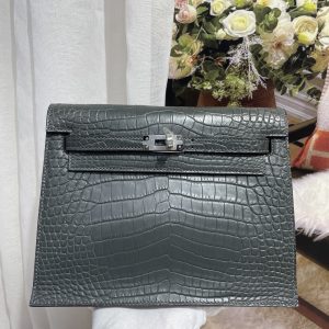 Imported crocodile matte belly Kelly Danse dance bag, stone gray silver buckle, size; 22X17X7💕