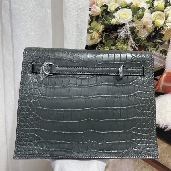 Imported crocodile matte belly Kelly Danse dance bag, stone gray silver buckle, size; 22X17X7💕 - Image 2