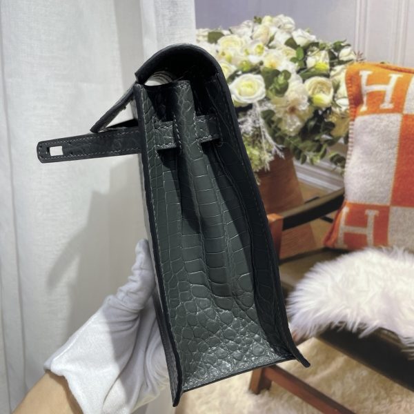 Imported crocodile matte belly Kelly Danse dance bag, stone gray silver buckle, size; 22X17X7💕 - Image 5