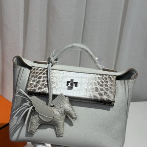 mini2424 glacier white evercolor leather with Nile matte crocodile leather touch Himalayan white, K engraved large capacity bag, all waxed thread sewing. Lined with imported sheepskin 🐎🐎🐎
