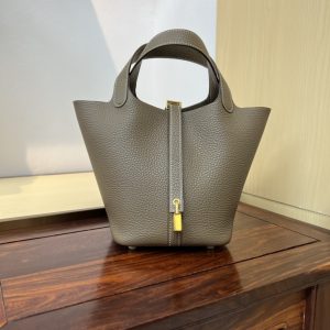 Spot color✨Vegetable basket elephant gray Tc leather vegetable basket 18cm hand sewn wax thread🧵