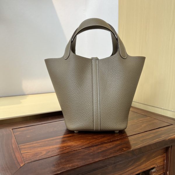 Spot color✨Vegetable basket elephant gray Tc leather vegetable basket 18cm hand sewn wax thread🧵 - Image 10