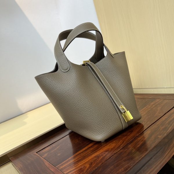 Spot color✨Vegetable basket elephant gray Tc leather vegetable basket 18cm hand sewn wax thread🧵 - Image 2