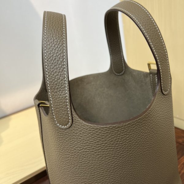 Spot color✨Vegetable basket elephant gray Tc leather vegetable basket 18cm hand sewn wax thread🧵 - Image 4