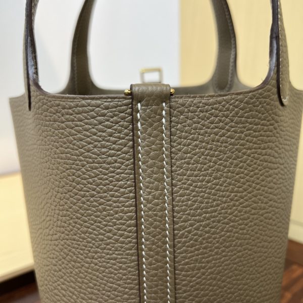 Spot color✨Vegetable basket elephant gray Tc leather vegetable basket 18cm hand sewn wax thread🧵 - Image 6