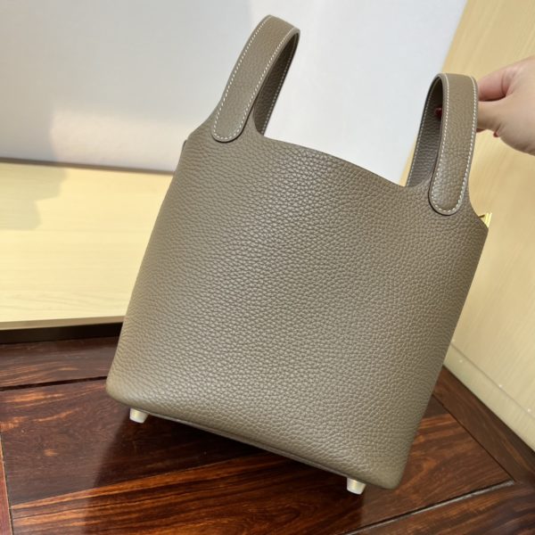 Spot color✨Vegetable basket elephant gray Tc leather vegetable basket 18cm hand sewn wax thread🧵 - Image 8