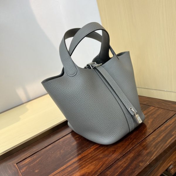 Spot color✨Vegetable basket cumulonimbus gray  Tc leather vegetable basket 18cm hand-sewn wax thread🧵 - Image 2