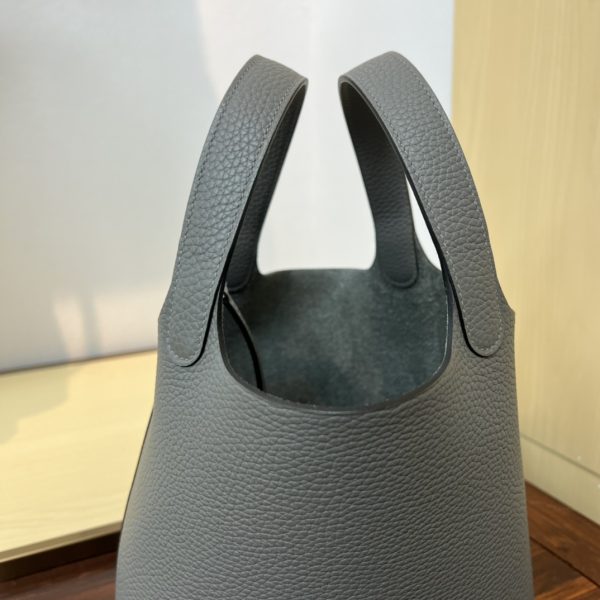 Spot color✨Vegetable basket cumulonimbus gray  Tc leather vegetable basket 18cm hand-sewn wax thread🧵 - Image 4