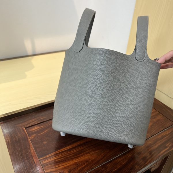 Spot color✨Vegetable basket cumulonimbus gray  Tc leather vegetable basket 18cm hand-sewn wax thread🧵 - Image 8