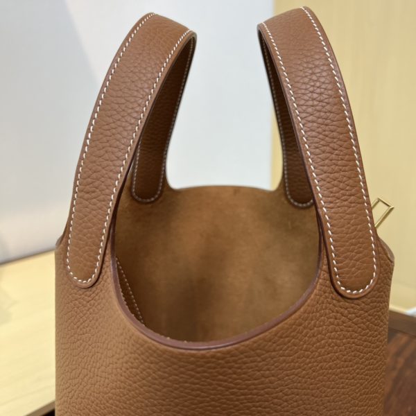 In stock✨Vegetable basket Toffee gold  Tc leather vegetable basket 18cm hand-sewn wax thread🧵 - Image 5