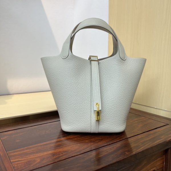 Spot color✨Vegetable basket Pearl gray  Tc leather vegetable basket 18cm hand-sewn wax thread🧵 - Image 8