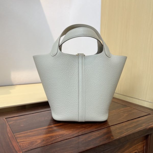 Spot color✨Vegetable basket Pearl gray  Tc leather vegetable basket 18cm hand-sewn wax thread🧵 - Image 9