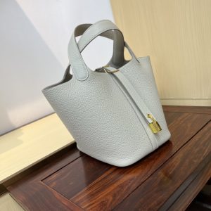 Spot color✨Vegetable basket Pearl gray  Tc leather vegetable basket 18cm hand-sewn wax thread🧵