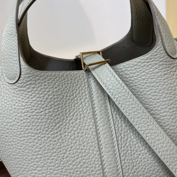 Spot color✨Vegetable basket Pearl gray  Tc leather vegetable basket 18cm hand-sewn wax thread🧵 - Image 2