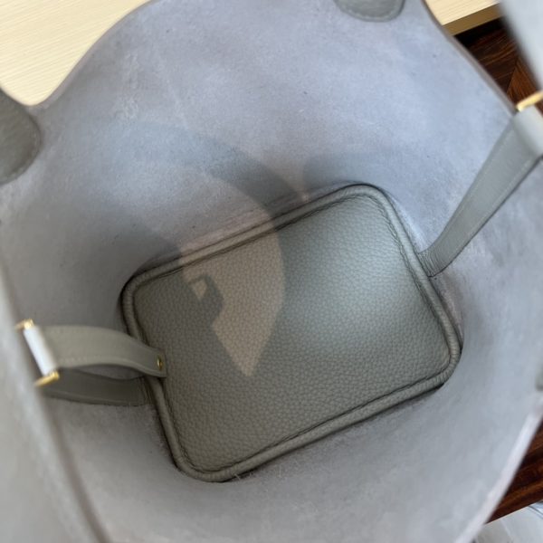 Spot color✨Vegetable basket Pearl gray  Tc leather vegetable basket 18cm hand-sewn wax thread🧵 - Image 3