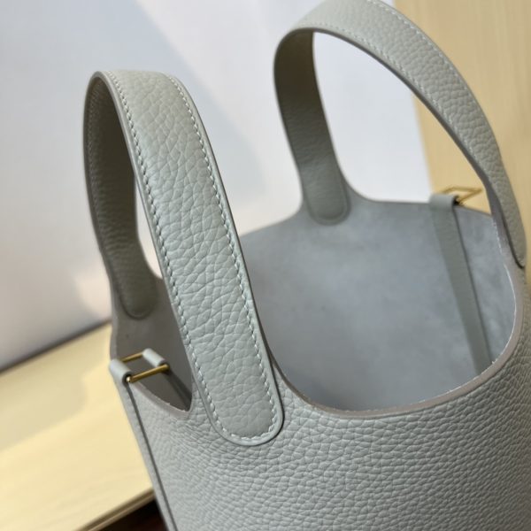 Spot color✨Vegetable basket Pearl gray  Tc leather vegetable basket 18cm hand-sewn wax thread🧵 - Image 4
