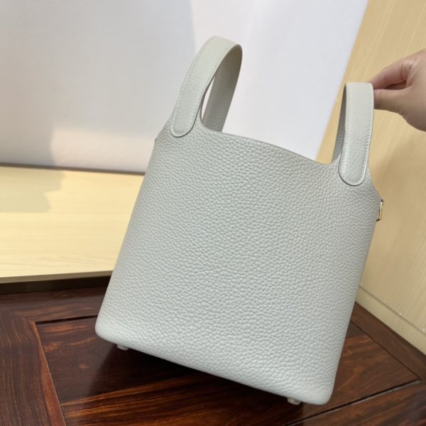 Spot color✨Vegetable basket Pearl gray  Tc leather vegetable basket 18cm hand-sewn wax thread🧵 - Image 7