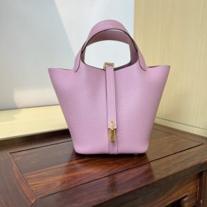 Spot color✨Vegetable basket Mallow purple  Tc leather vegetable basket 18cm hand-sewn wax thread🧵
