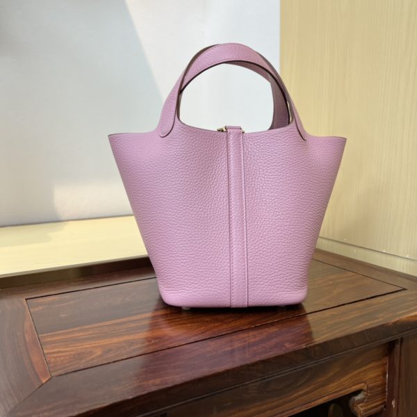 Spot color✨Vegetable basket Mallow purple  Tc leather vegetable basket 18cm hand-sewn wax thread🧵 - Image 2