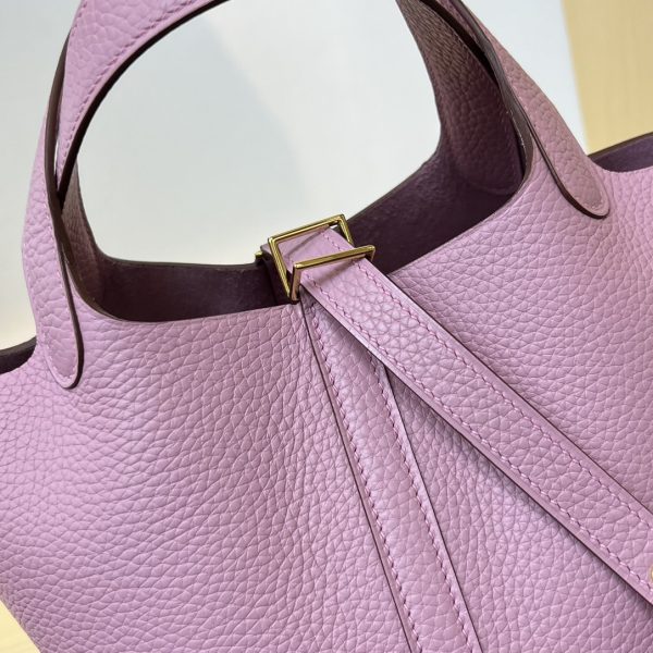 Spot color✨Vegetable basket Mallow purple  Tc leather vegetable basket 18cm hand-sewn wax thread🧵 - Image 4