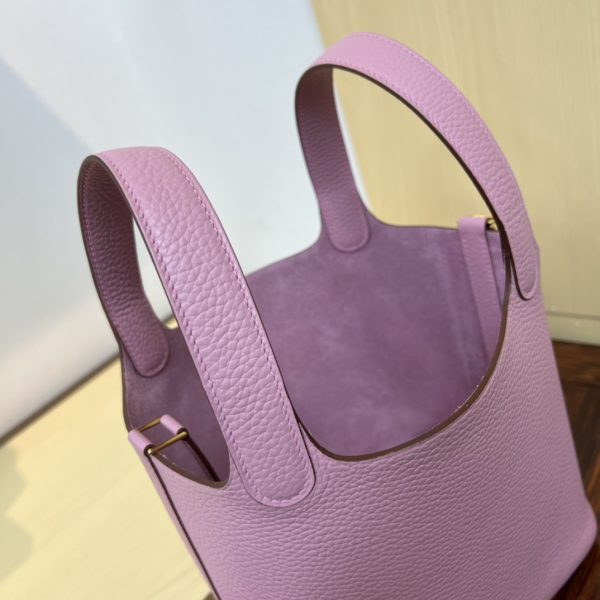 Spot color✨Vegetable basket Mallow purple  Tc leather vegetable basket 18cm hand-sewn wax thread🧵 - Image 6