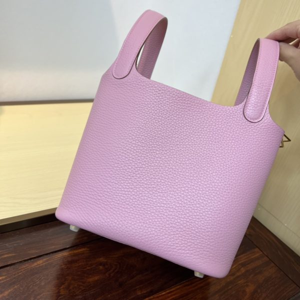 Spot color✨Vegetable basket Mallow purple  Tc leather vegetable basket 18cm hand-sewn wax thread🧵 - Image 7