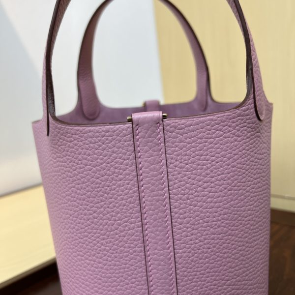 Spot color✨Vegetable basket Mallow purple  Tc leather vegetable basket 18cm hand-sewn wax thread🧵 - Image 8