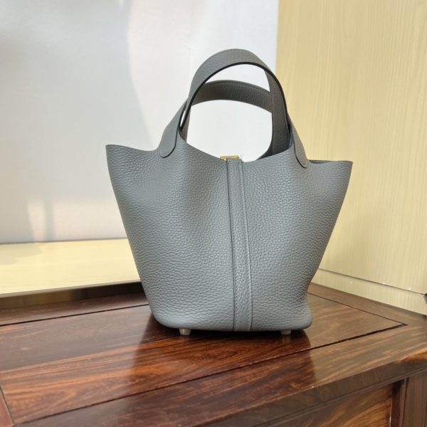 Spot color✨Vegetable basket cumulonimbus gray  Tc leather vegetable basket 18cm hand-sewn wax thread🧵 - Image 2