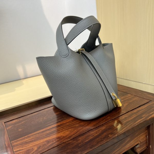Spot color✨Vegetable basket cumulonimbus gray  Tc leather vegetable basket 18cm hand-sewn wax thread🧵 - Image 3