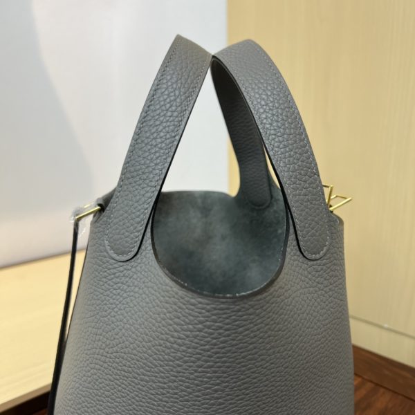 Spot color✨Vegetable basket cumulonimbus gray  Tc leather vegetable basket 18cm hand-sewn wax thread🧵 - Image 5