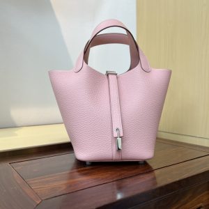 Spot color✨Vegetable basket 3Q pink  Tc leather vegetable basket 18cm hand-sewn wax thread🧵