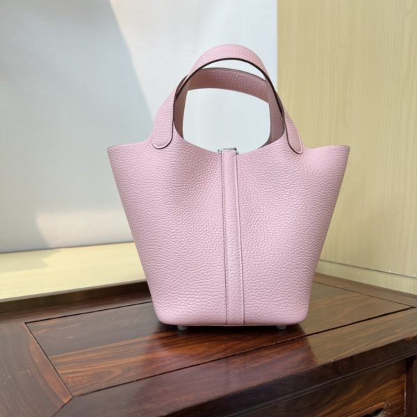 Spot color✨Vegetable basket 3Q pink  Tc leather vegetable basket 18cm hand-sewn wax thread🧵 - Image 10
