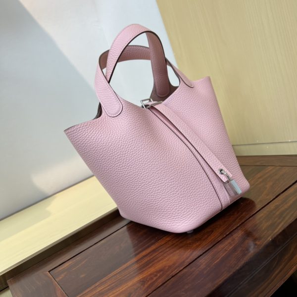 Spot color✨Vegetable basket 3Q pink  Tc leather vegetable basket 18cm hand-sewn wax thread🧵 - Image 2