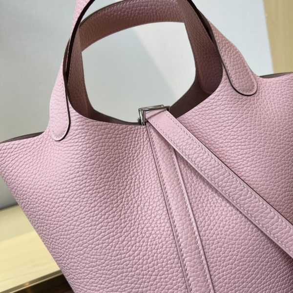Spot color✨Vegetable basket 3Q pink  Tc leather vegetable basket 18cm hand-sewn wax thread🧵 - Image 3