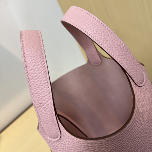 Spot color✨Vegetable basket 3Q pink  Tc leather vegetable basket 18cm hand-sewn wax thread🧵 - Image 4
